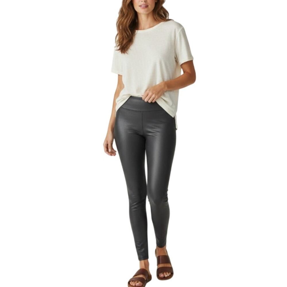 SPANX Faux Leather Leggings S Black Tummy Shaping Sporty Feminine Chick Matrix